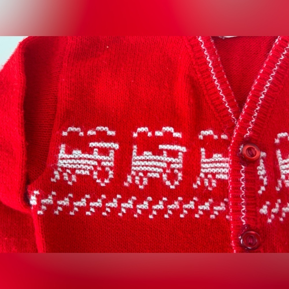 Vintage 70s Golden Gate California Red Train Baby Button Down Cardigan Sweater - Picture 3 of 8